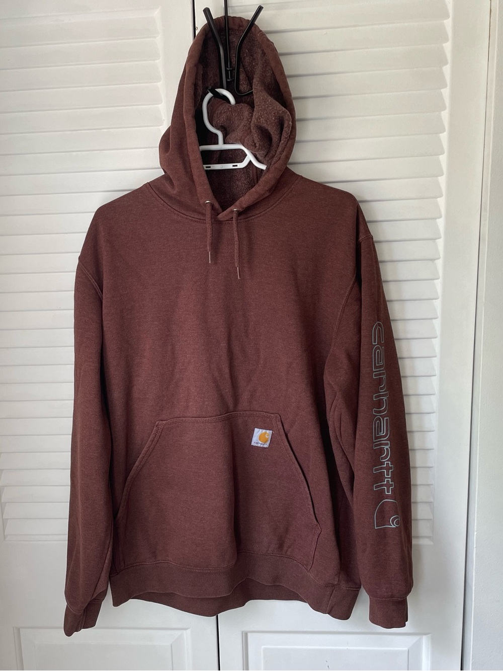 Carhartt Brown Pullover Hooded Sweatshirt with Sleeve Logo - ICONIC K288 LOG